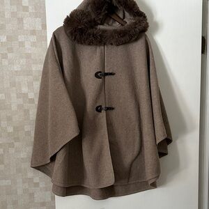 Brown Hooded Women's Cape Coat